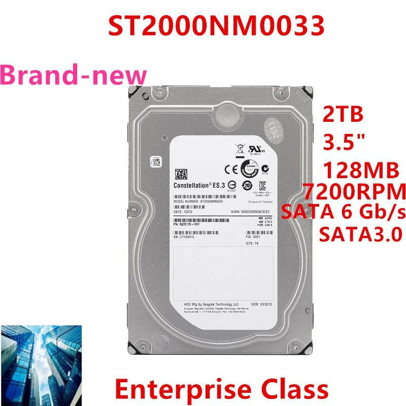 씨게이트오리지널 HDD 2TB 3.5 인치 SATA 6 Gb/s 128MB 7200RPM 엔터프라이즈 ST2000NM0033 내장 신