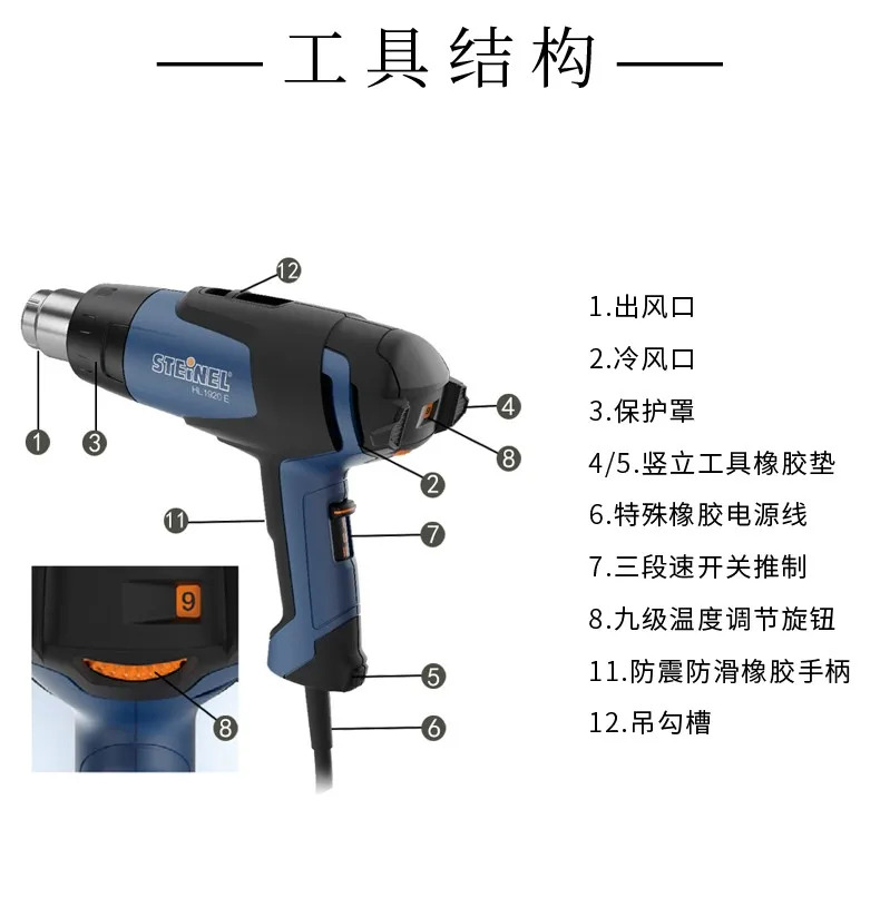 산업온도 조절 에어 건 모터 모델 HL1920E 독일 2000W 베이킹