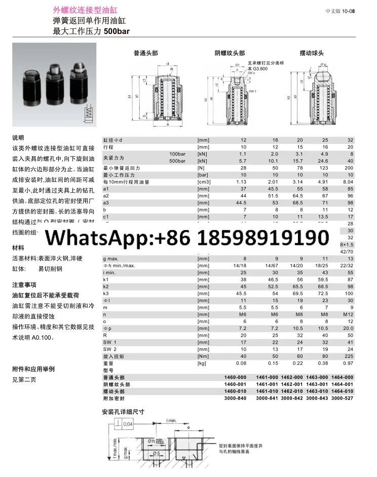 유압 실린더 열 측정 오일 1460001 클램프 1460010 클램핑 1460000