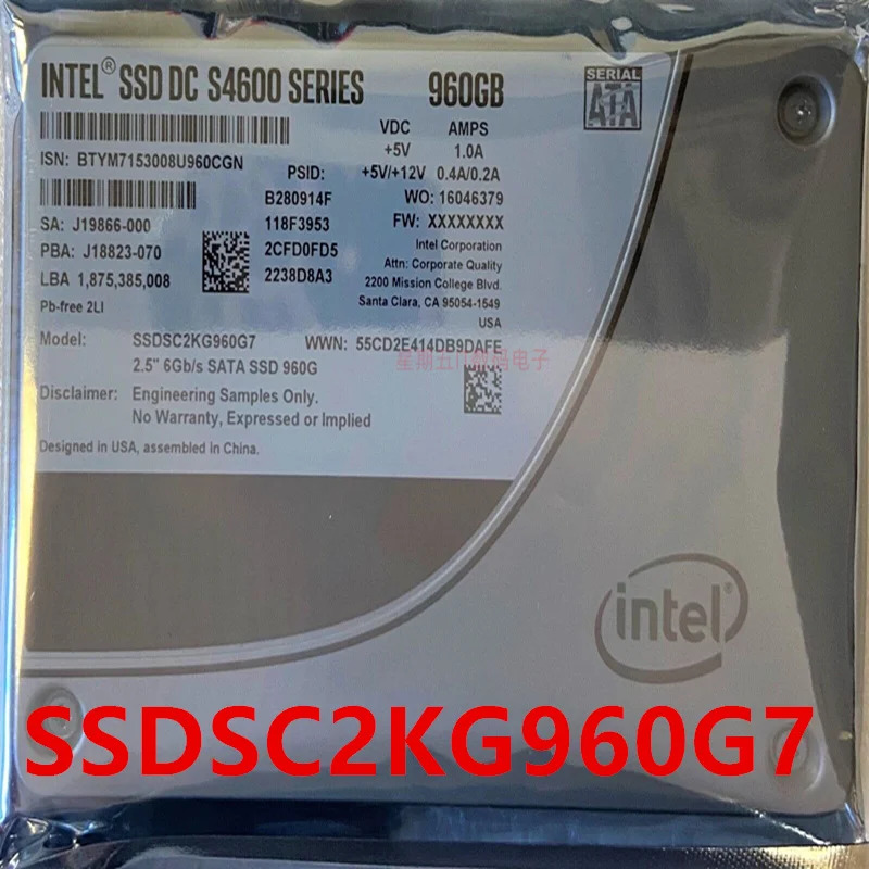 SSD DC S4600 960GB 2.5 인치 SATA SSDSC2KG960G7 SSDSC2KG960G701 솔리드 스테이트 드라이브 신