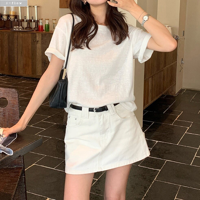 러스트 A라인 코튼 데님 미니 스커트 3col M,L 봄 여름 하이웨스트 포켓 제이플로우 이미지 7