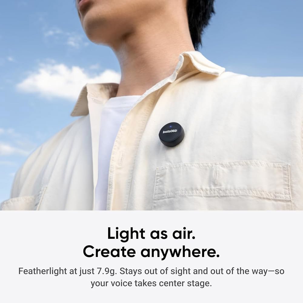 Insta360 마이크 에어 송신기, 7.9g 초경량, 무선 마이크, 노이즈 캔슬링, 브이로그, 스트리밍, 호환 가능한 X5 / X4 Air Ace Pro 2 GO Ultra - 상세 이미지 2