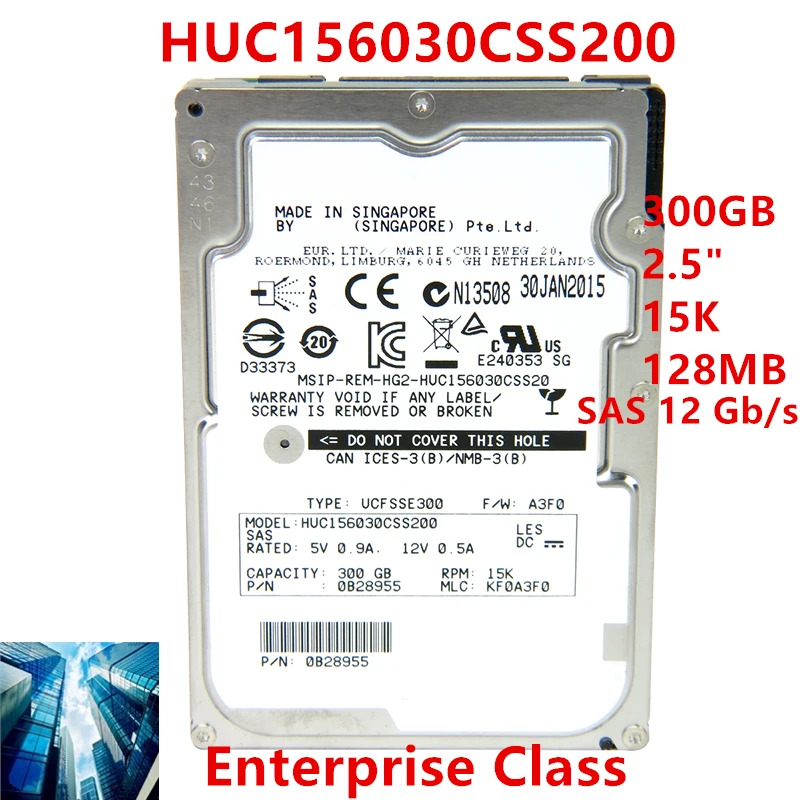 내부 하드 오리지널 HDD Hgst 300GB 2.5 인치 SAS 12 Gb/s 128MB 15K 엔터프라이즈 HUC156030CSS200