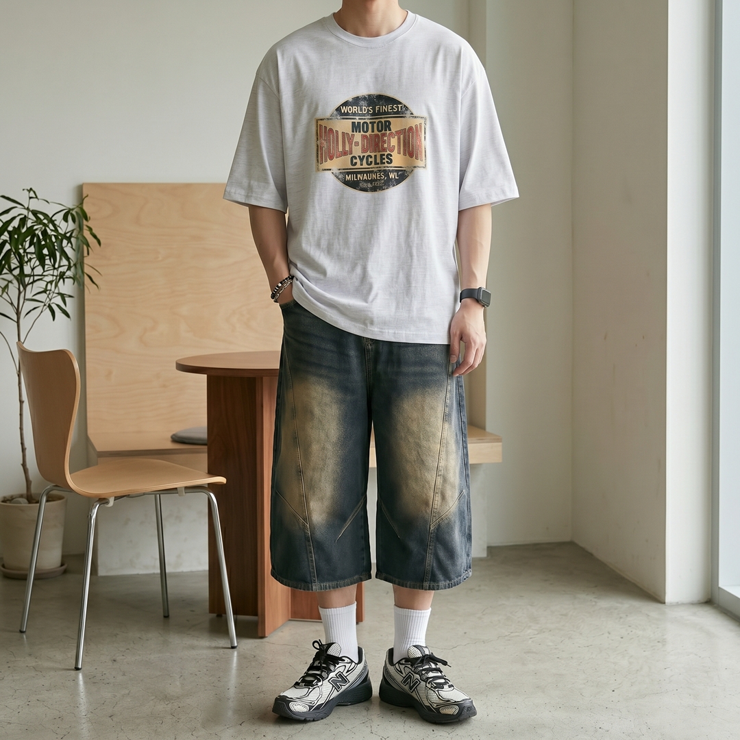 남자버뮤다팬츠 절개 라인 7부 데님 버뮤다 반바지 이미지 7