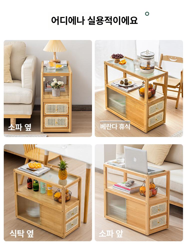 원목 사이드테이블 바퀴 선반 협탁 수납 빈티지 왜건 스타일 호텔 트롤리 이미지 6