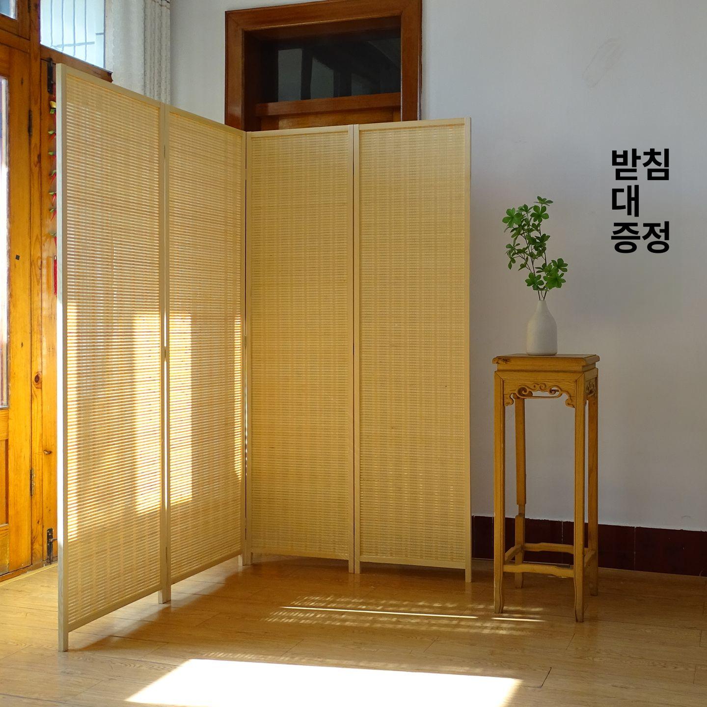 접이식 파티션 스크린 라탄 침실 현관 분리 칸막이 피팅룸 가림막 패널 바퀴형 레트로 - 상세 이미지 2