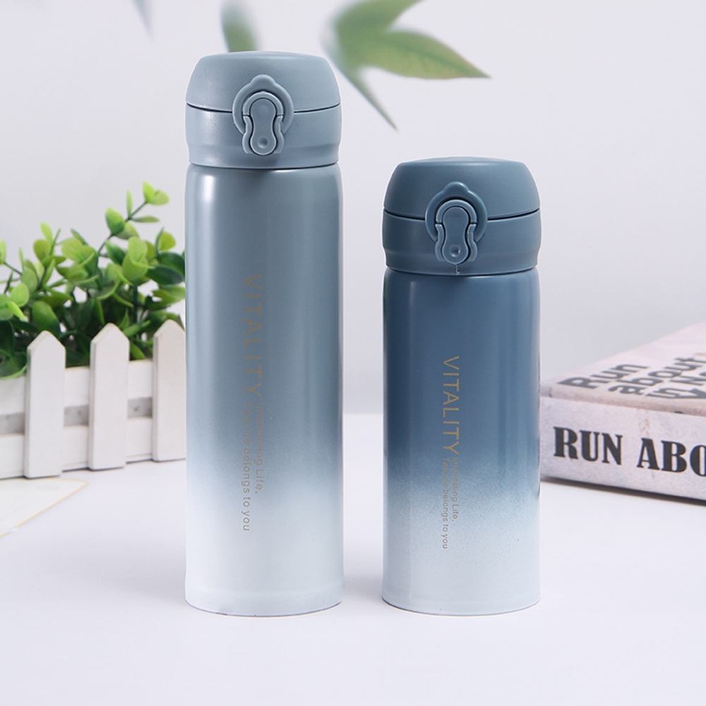 304 그라데이션 보온병 스테인리스 원터치 텀블러 미니 휴대용 350ml 500ml 블루 화이트 그라데이션 300ml - 상세 이미지 3