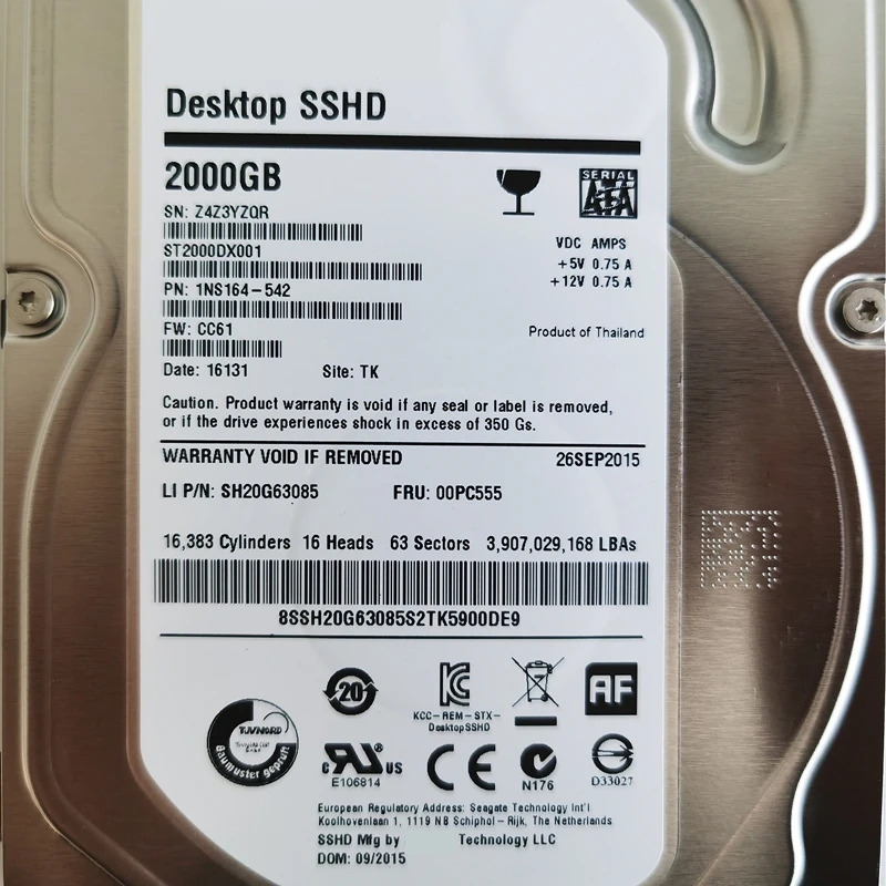 씨게이트오리지널 SSHD 2TB 3.5 인치 SATA 6 Gb/s 64MB 8G 7200RPM ST2000DX001