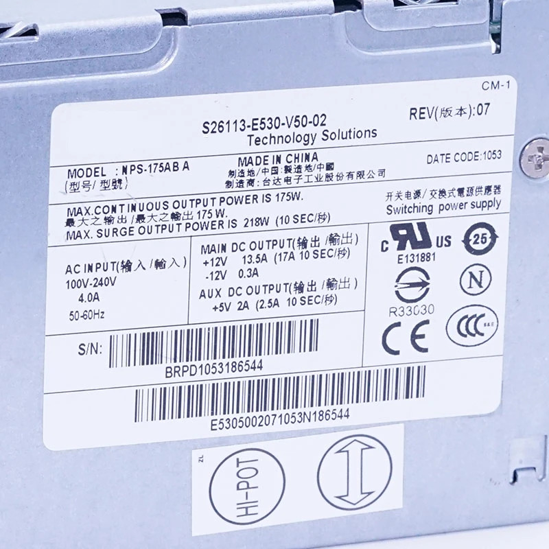 후지츠PSU 175W 전원공급장치 NPS-175AB A S26113-E530-V50-02 신