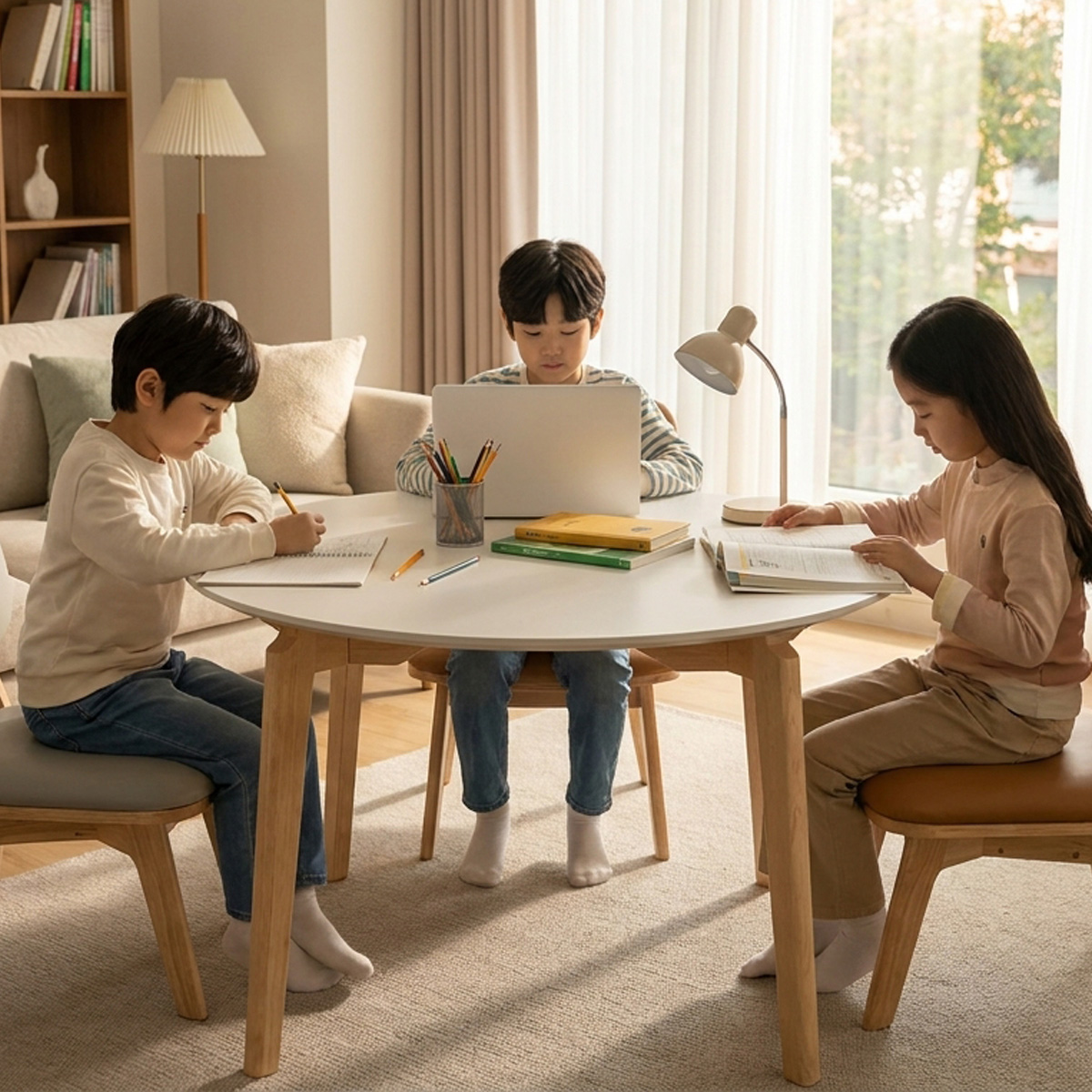 헤닝 오트밀 원형테이블 세라믹 2인 4인 낮은 식탁 테이블 1100 이미지 6