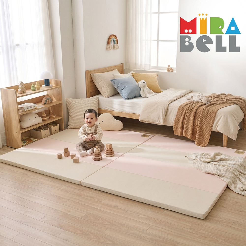미라벨 카라 실리콘 아기유아 층간소음 놀이방 4단 폴더매트 120X160 핑크그레이 - 상품 이미지