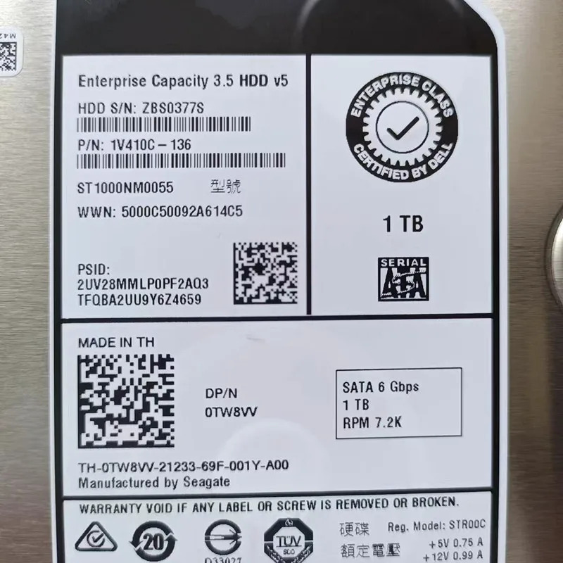 내부 하드 드라이브 0TW8VV TW8VV ST1000NM0055DELL 1TB 3.5 SATA 64MB 7.2K거새