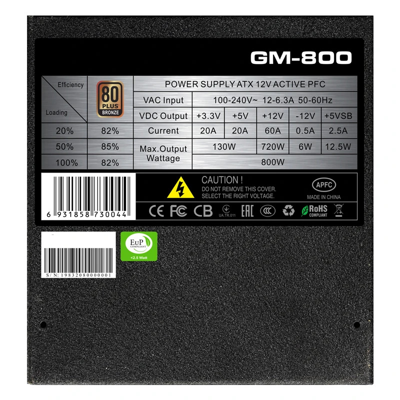 GameMax 80plus Bronze 자동 전원공급장치 800W 700W 600W 500W GM호환-800 GM호환-700 GM호환-600 GM호환-500 새 원본 PSU