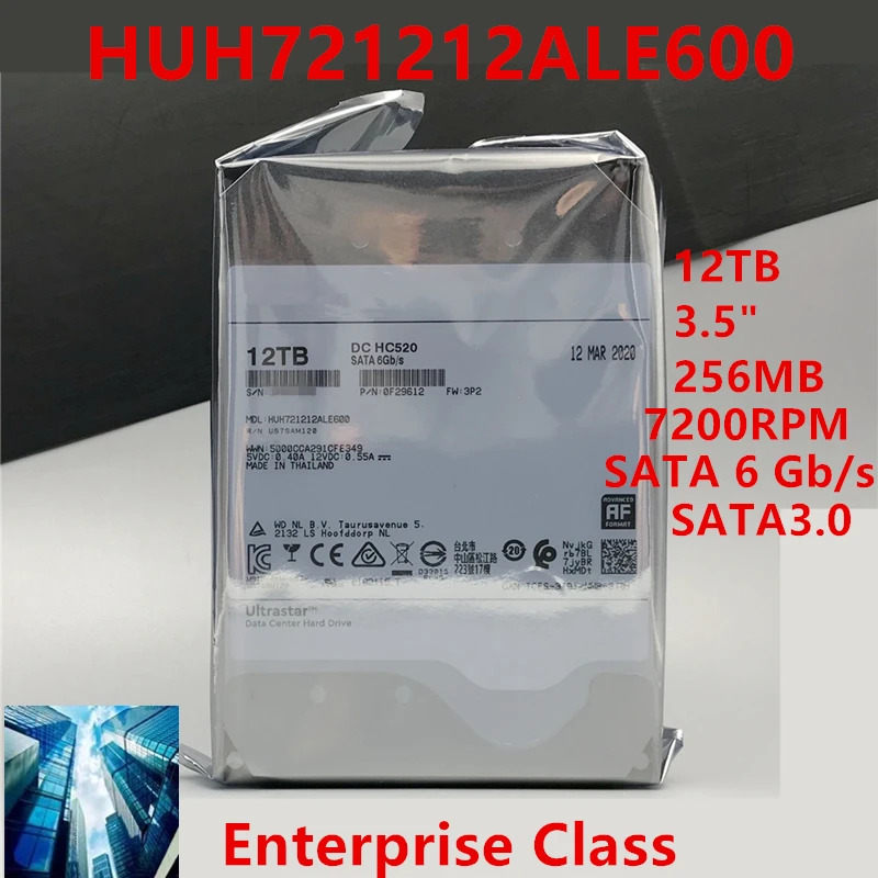 WD/HGST 12TB 3.5 SATA 6 Gb/s 256MB 7200RPM 엔터프라이즈급 하드 HUH721212ALE600새 원본 HDD