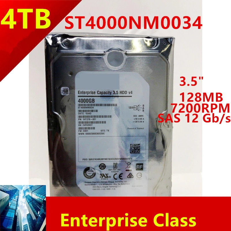 씨게이트오리지널 HDD 내부 엔터프라이즈 ST4000NM0034 4TB 3.5 인치 SAS 12 Gb/s 128MB 7200RPM 신