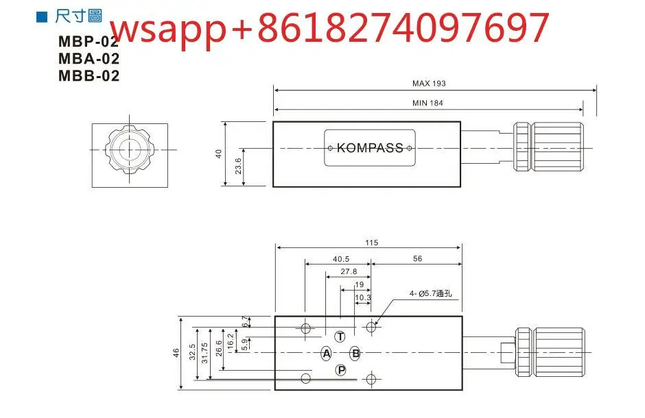 MBP-02B 대만 Kangbaishi KOMPASS 스택 유압 밸브 MBB 오버플로 03 B/C/H