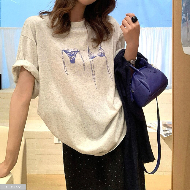 란제리 나염 오버핏 반팔 하프 티셔츠 3col 봄 여름 루즈핏 롤업 라운드 제이플로우 - 상세 이미지 2