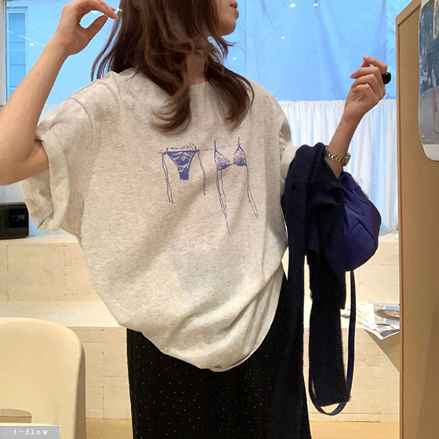 란제리 나염 오버핏 반팔 하프 티셔츠 3col 봄 여름 루즈핏 롤업 라운드 제이플로우 이미지 6