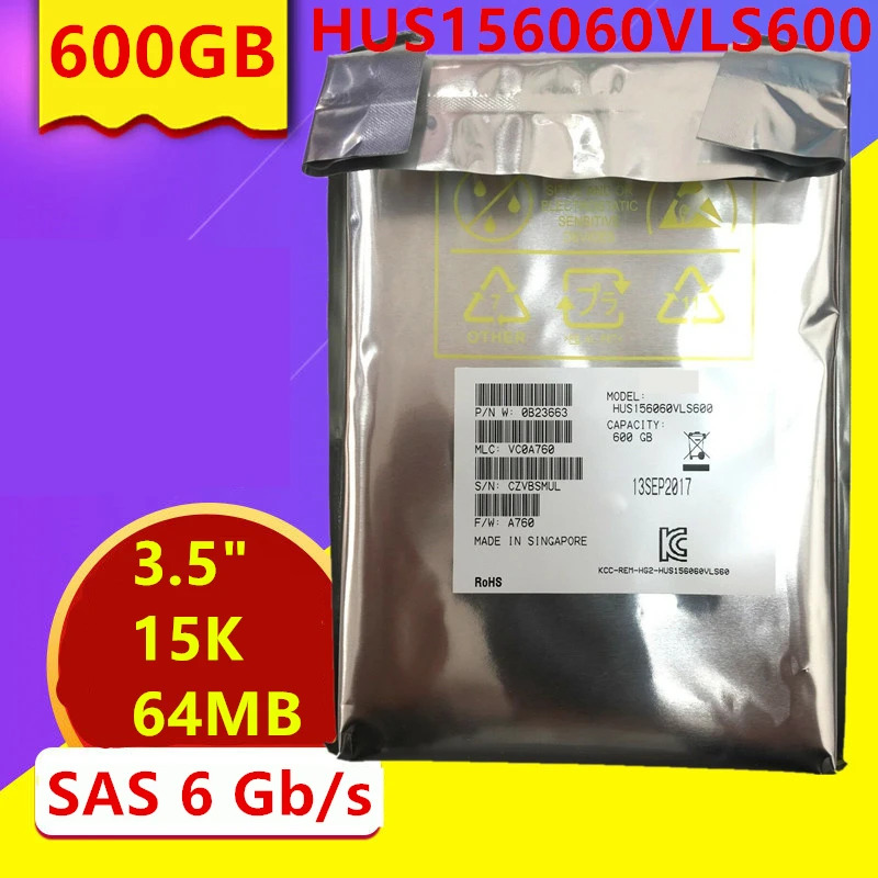 Hgst 600GB 3.5 인치 15K SAS오리지널 HDD 내부 HUS156060VLS600 6 Gb/s 64MB