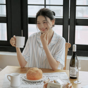 베베데코 히말라야 냉감 여름 잠옷 반팔 홈웨어 파자마 세트 무드 스트라이... 착용 후기 | 사이즈/핏 총정리 - 상품 이미지 3