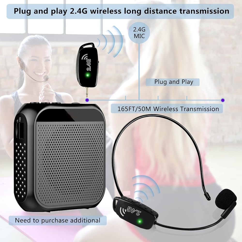 세이티나 무선 마이크 헤드셋 무선 2.4G 헤드 및 핸드헬드 2, PA 시스템용 1/8인치 & 1/4인치 플러그, 음성 증폭기, 피트니스 트레이너, 교사, 노래하기 Black1 - 상세 이미지 3
