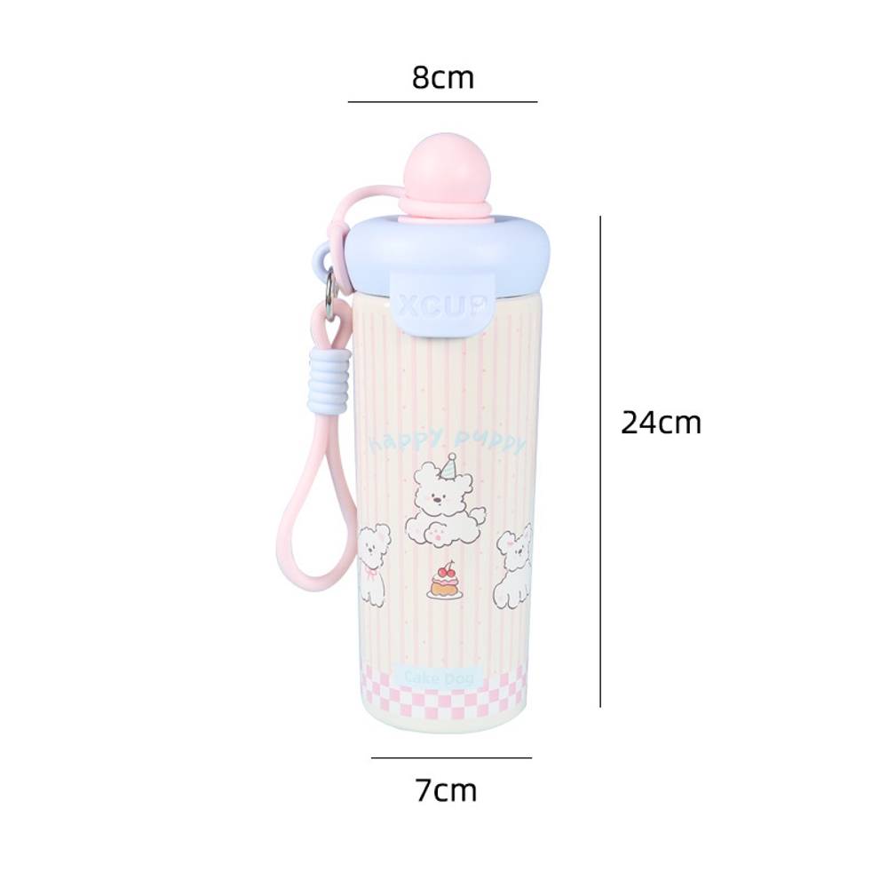 316 캐릭터 보온병 스테인리스 텀블러 대용량 차량용 커피컵 600ml 검은 물방울 고양이 600ml 이미지 6