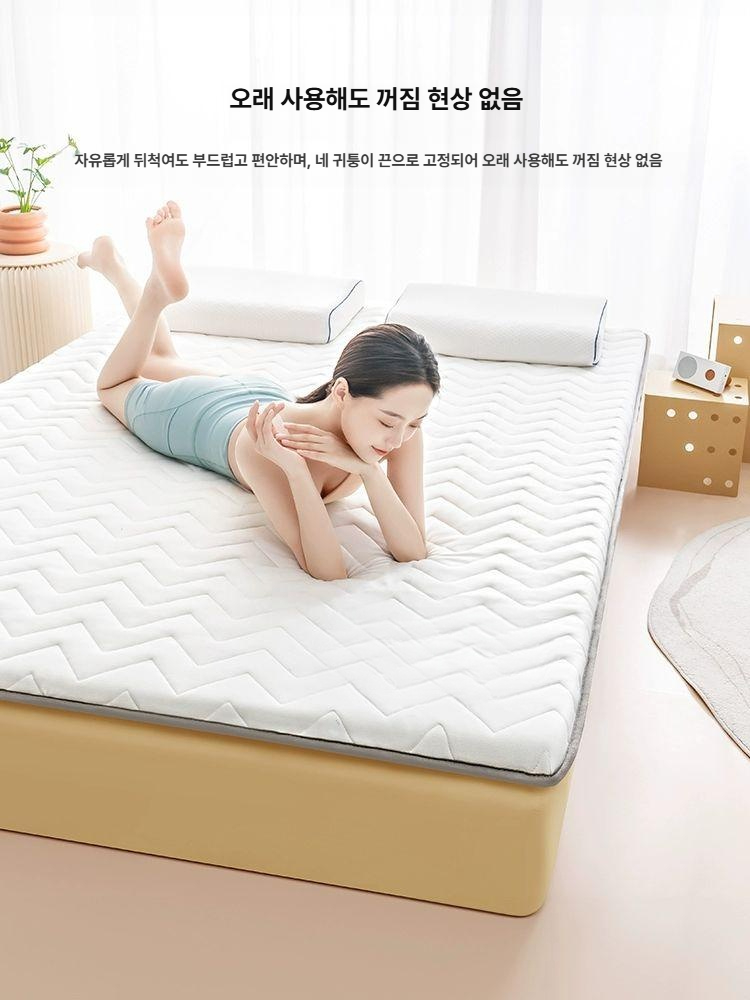 침대토퍼 매트리스 쿠션 통기성 퀼팅 수면용품 침구류 패드 오프화이트 - 상세 이미지 3