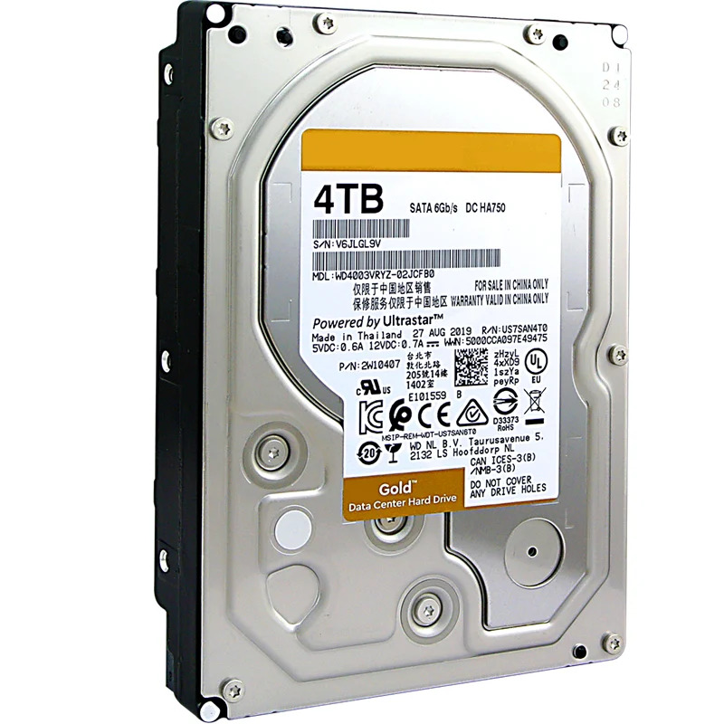 내부 하드 오리지널 HDD WD 골드 4TB 3.5 인치 SATA 6 Gb/s 256MB 7200RPM WD4003VRYZ