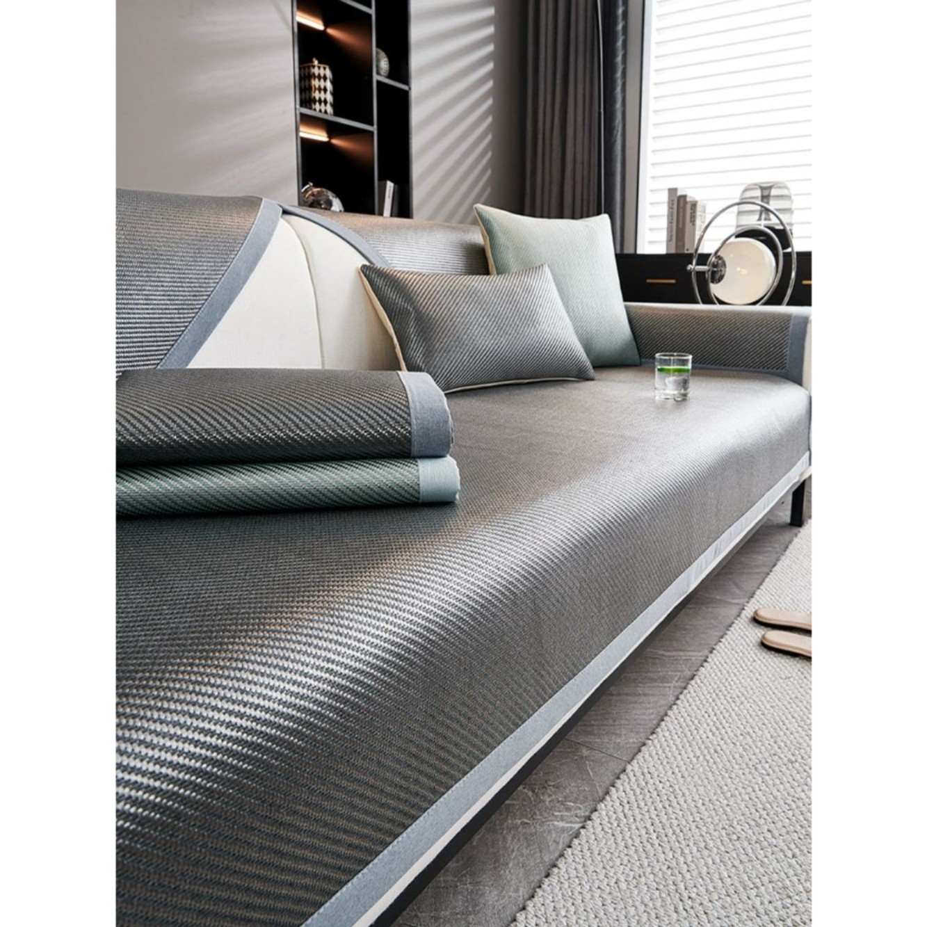 여름 아이스 실크 소파 쿠션 커버 방석 고정 방지 스라탄 쿨링 매트 블루그레이 90x210cm - 상품 이미지