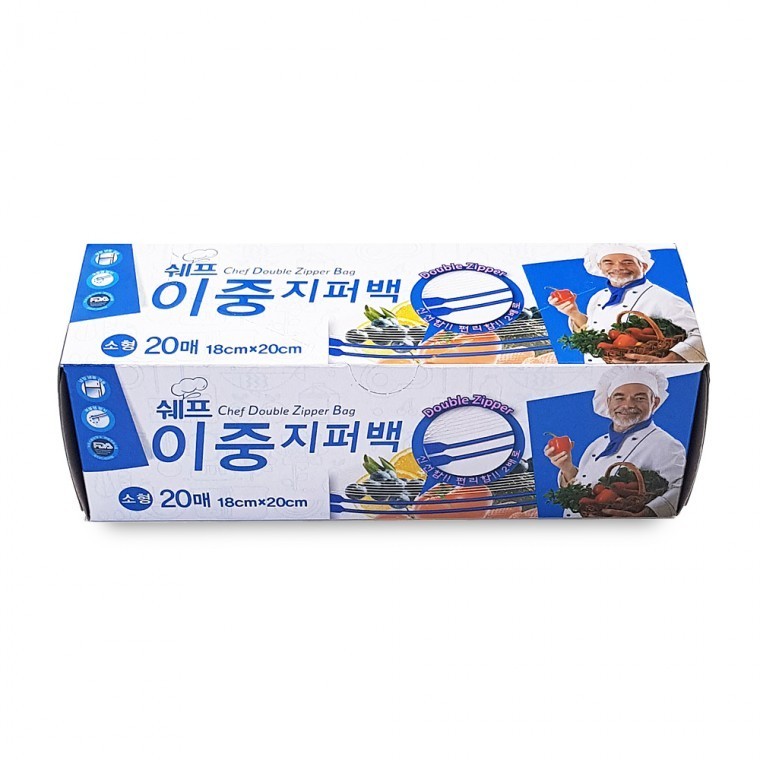도모아 쉐프 이중지퍼백 소형 (1820) 20매 지퍼팩 비닐봉투 비닐지퍼백 - 상품 이미지
