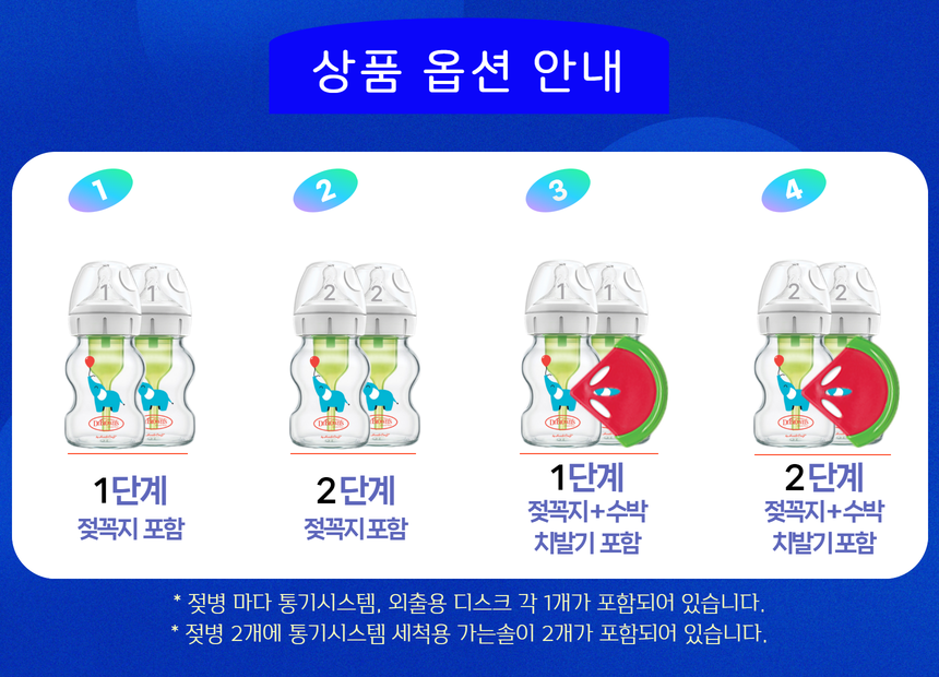 닥터브라운 오피셜 / 유리 데코 젖병 와이드넥 150ml 2개, 꼭지선택 / 치발기옵션선물 상품 이미지