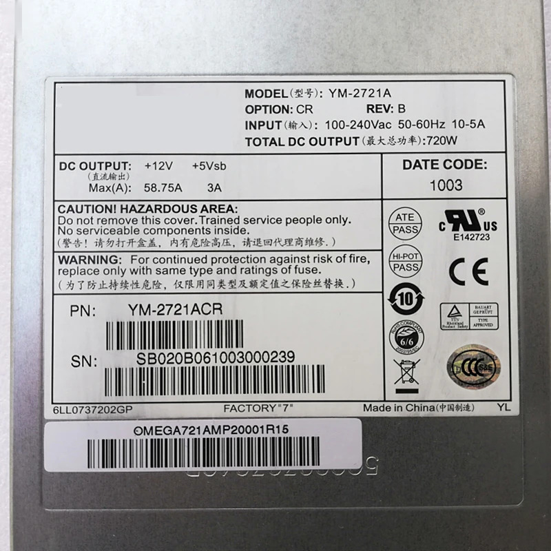 오리지널 PSU 전원공급장치 YM-2721A 3Y 720W 신
