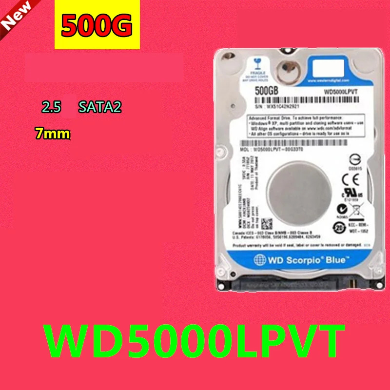 WD5000LPVT노트북 HDD내장 하드 WD 500GB 2.5 SATA 3 Gb/s 8MB 5400RPM 7MM새 원본 HDD