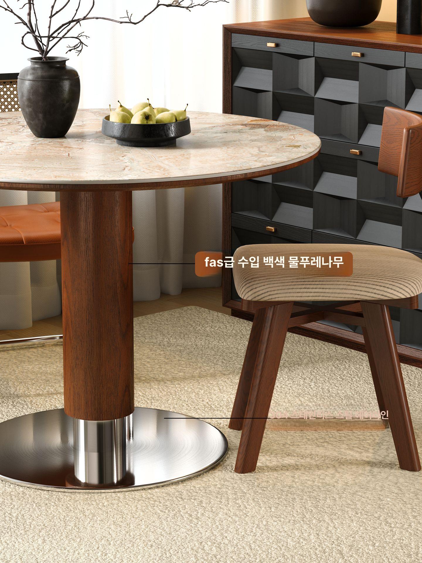 원형 원목 다이닝 테이블 4인용 식탁 라운드 카페 빈티지 우드 가구 - 상세 이미지 4
