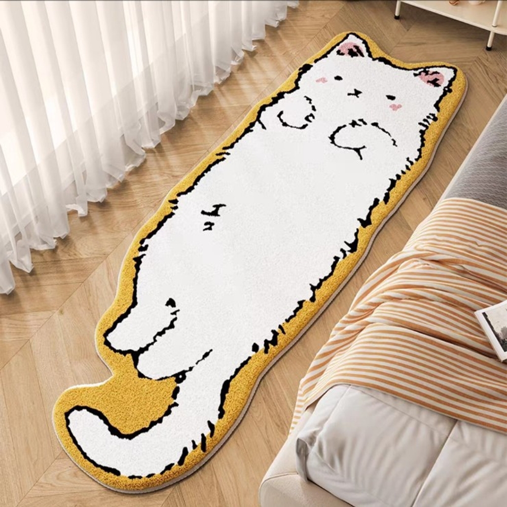 고양이 러그 귀여운 감성 플러시 소파 침실 거실 인테리어 홈데코 화이트 캣 40x120cm 벨기에 루프파일 - 상품 이미지