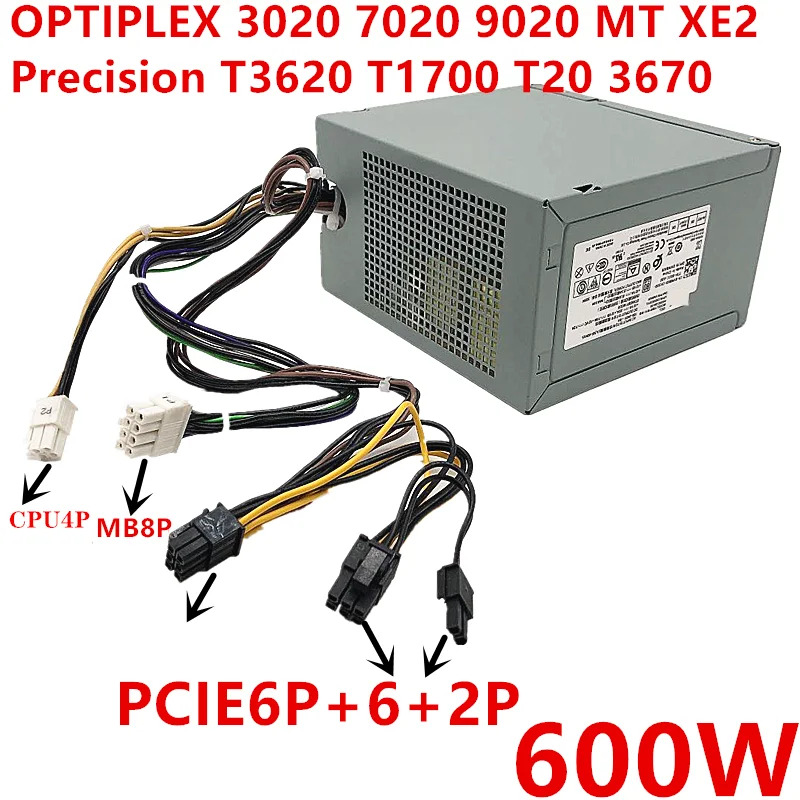 델 T3620 T1700 T20 3670 3020 7020 9020 PSU 8 핀 600W 전원공급장치 HU290EM-01 L290EM-01 L290AM-00 H290AM-00