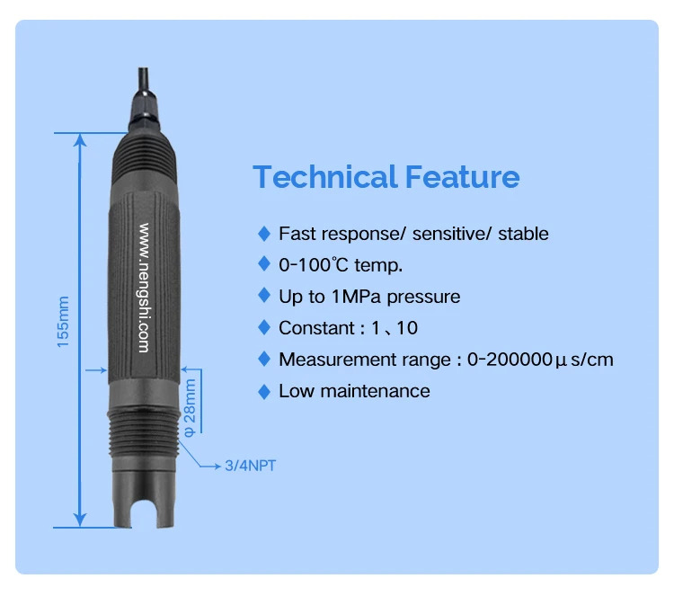 스테인레스 스틸 전도성 EC 센서 316 ISO9001 0-200000us/cm 고온 전극 프로브
