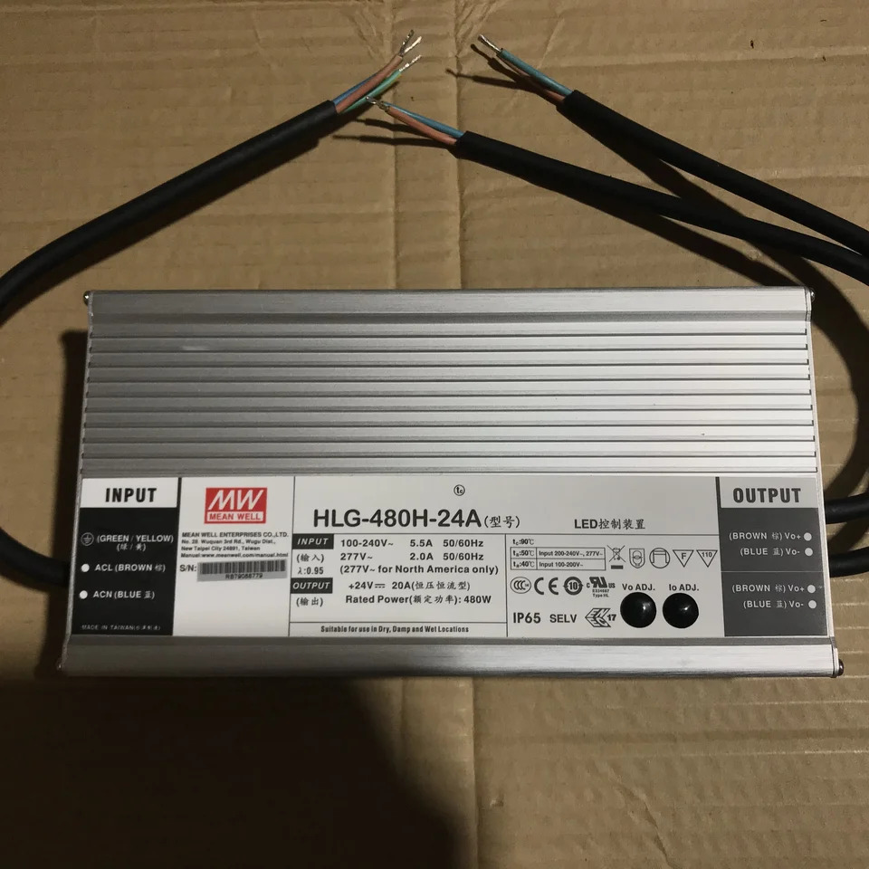 대만 Mingwei HLG-480H-24A 출력 조절 12V 24V 범위 20A 480W 방수 전원공급장치