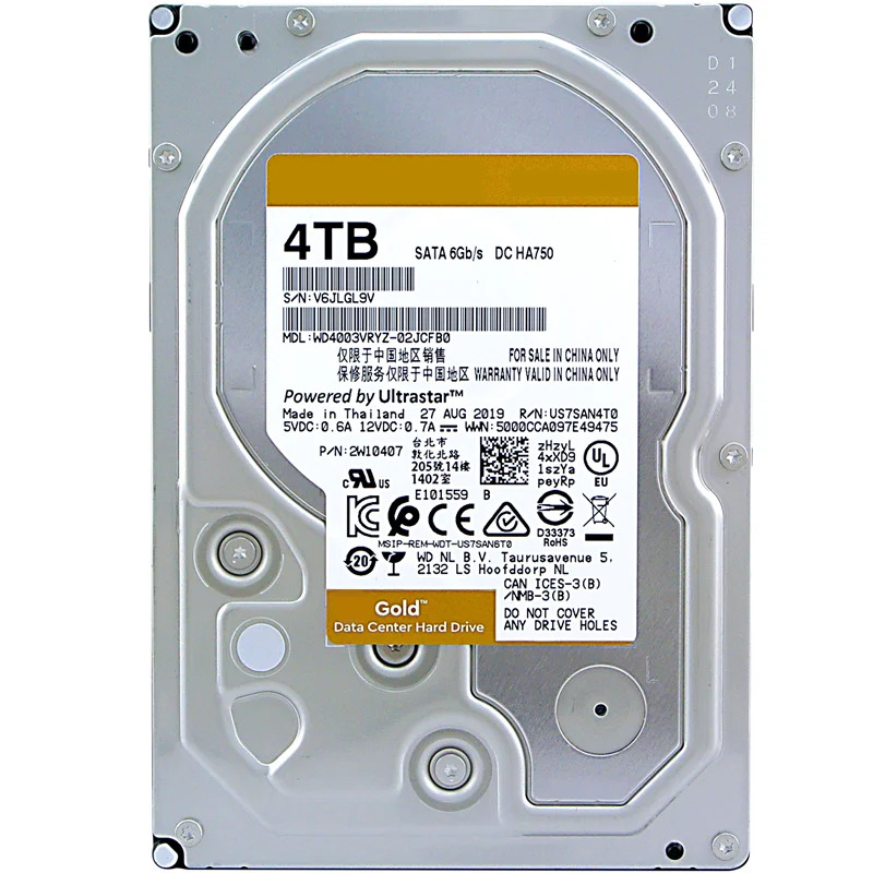 내부 하드 오리지널 HDD WD 골드 4TB 3.5 인치 SATA 6 Gb/s 256MB 7200RPM WD4003VRYZ