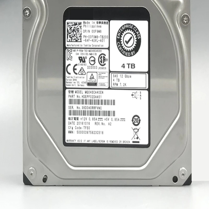 엔터프라이즈급 HDD 00F9W8 0F9W8 MG04SCA40ENDell 4TB 3.5 SAS 12Gb/s 128MB 7200RPM새 원본