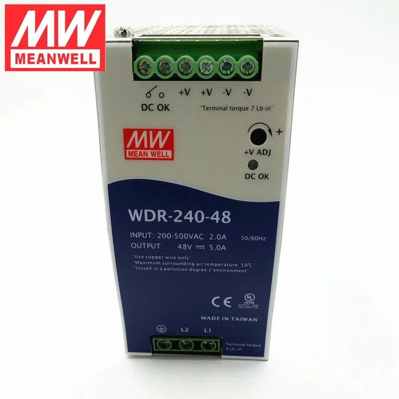 대만 Mingwei 380V 입력 레일 전원공급장치 WDR-240-24 240W 24V 10A 공배전