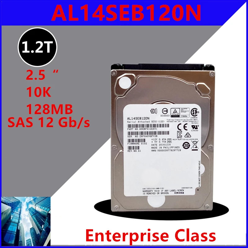 도시바호환 1.2TB SAS오리지널 HDD 2.5 인치 12 Gb/s 128MB 10000RPM 엔터프라이즈 HDDAL14SEB120N 신