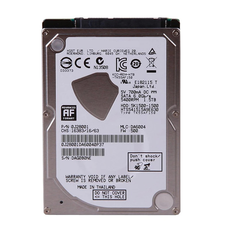 노트북내장 하드 오리지널 HDD Hgst 1.5TB 2.5 인치 SATA 6 Gb/s 32MB 5400RPM HTS541515A9E630 신