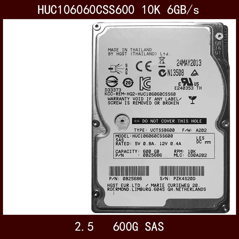 서버 하드 내장 드라이브오리지널 HDD Hgst 600GB 2.5 인치 SAS 6 Gb/s 64MB 10000RPM HUC106060CSS600