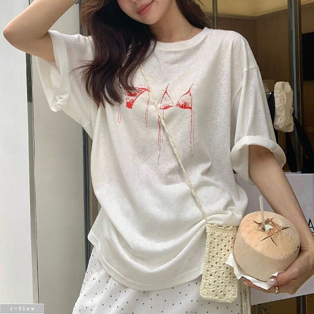 란제리 나염 오버핏 반팔 하프 티셔츠 3col 봄 여름 루즈핏 롤업 라운드 제이플로우 - 상품 이미지