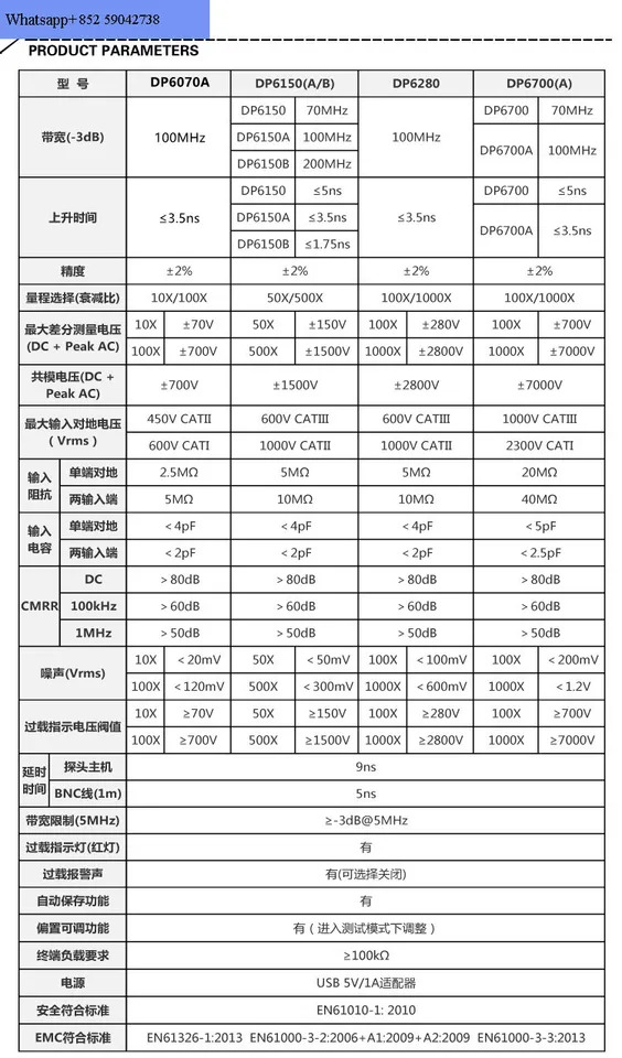 고전압 차동 프로브 플로팅 그라운드 측정 DP6070A 6150A B 6280/6700