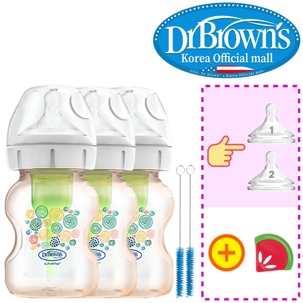 닥터브라운 오피셜 / PPSU 젖병 와이드넥 150ml 3개,꼭지 선택 / 치발기 옵션선물 - 상품 이미지