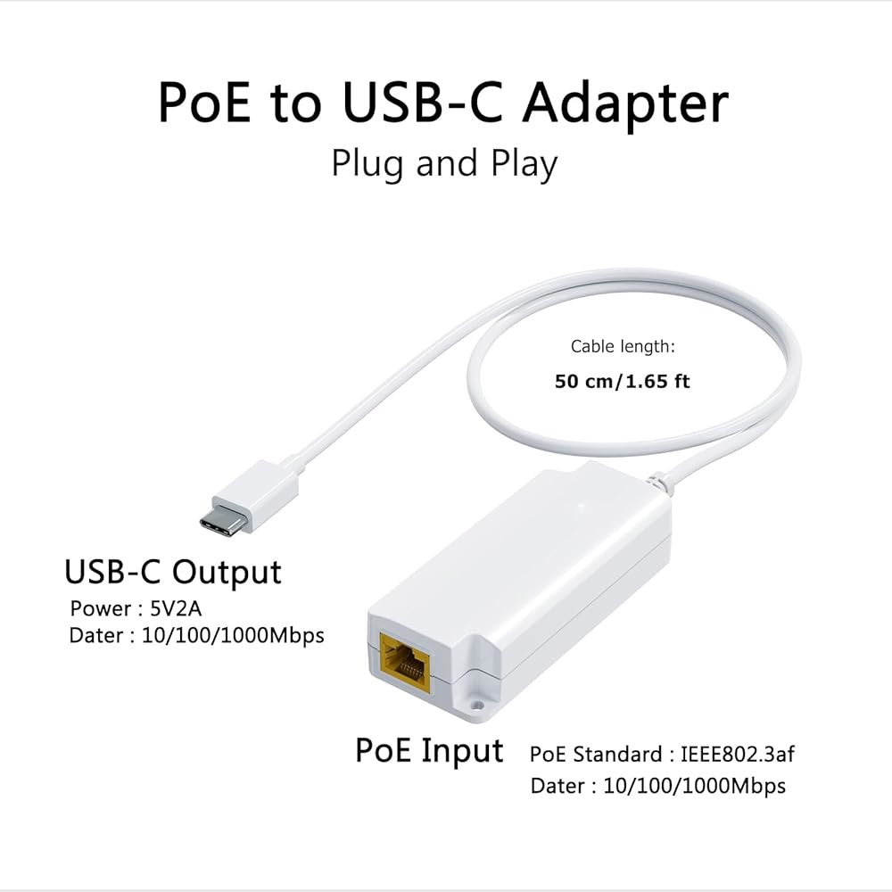 스마트폰 /태블릿용 기가비트 PoE-USB C 컨버터, 10W 충전, 전원 및 데이터 2-in-1 RJ45 포트-타입 어댑터, 10 /100 / 1000Mbps 고속 플러그 앤 - 상세 이미지 2