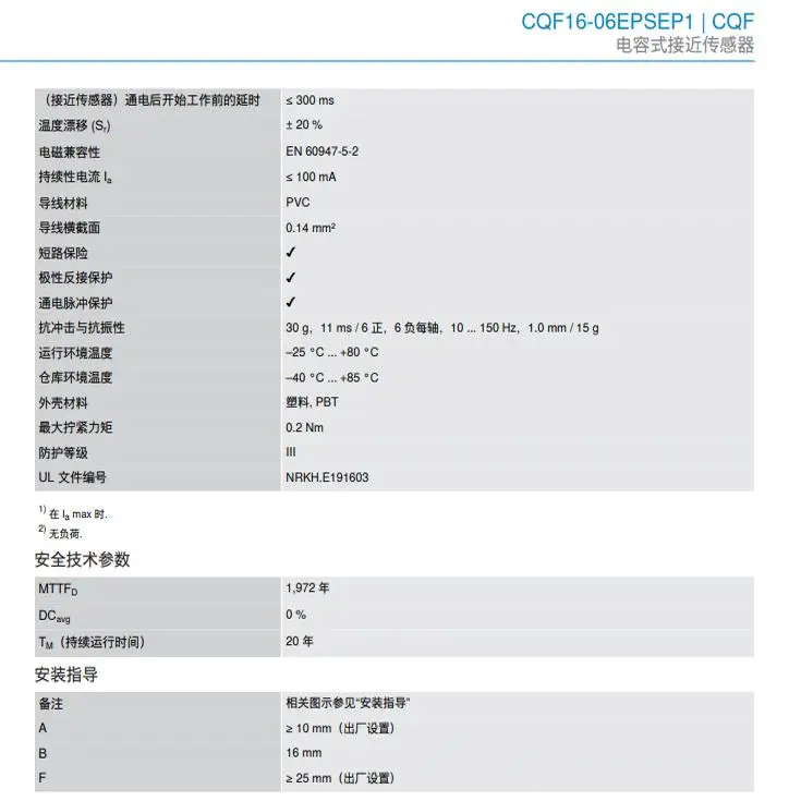 독일 SICK CQF16-06EPSEP1 정전식 센서 납품 6068624 포지티브