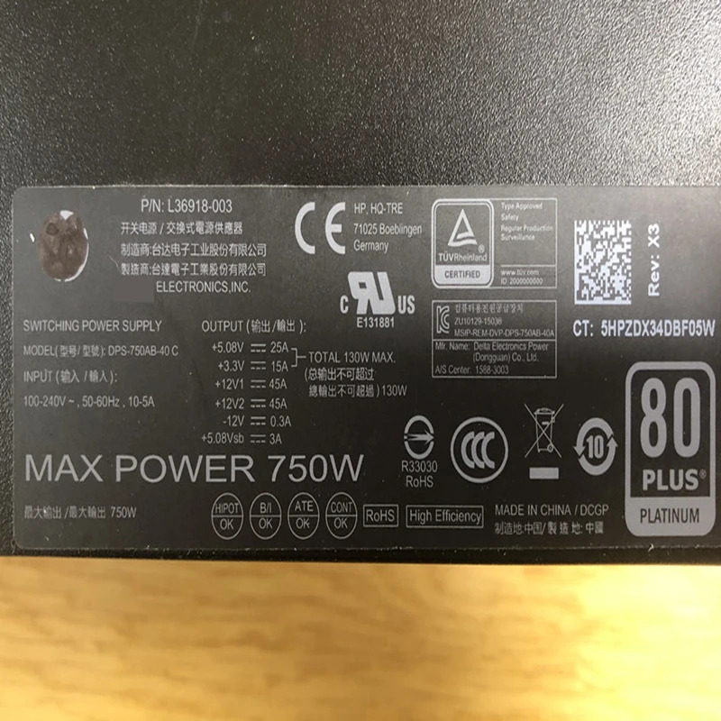 hp호환 80 플러스오리지널 PSU 플래티넘 750W 전원공급장치 DPS-750AB-40 C L36918-003 DPS-750AB-40C 신